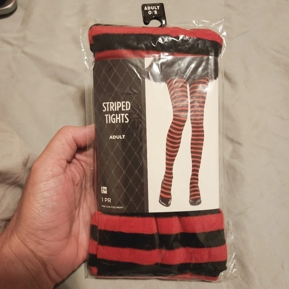 NWT Red Black Striped Tights One Size Fits Most Sexy Punk Goth Halloween Cosplay